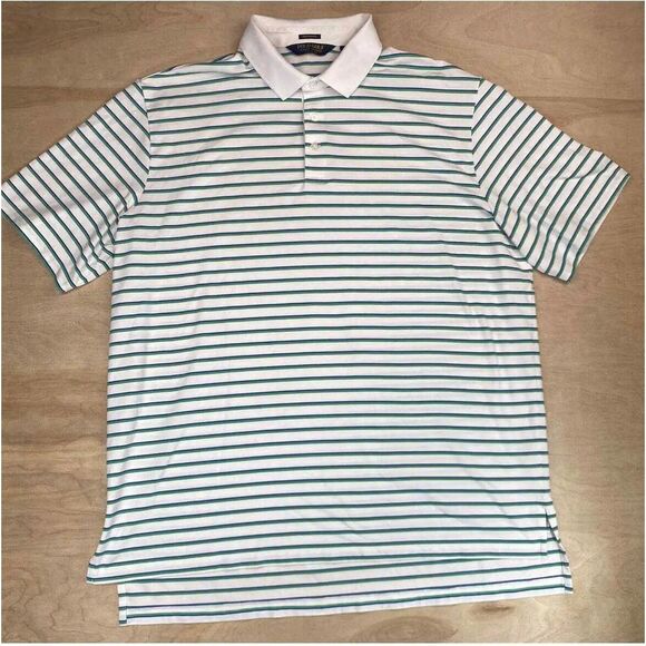 Polo Golf Ralph Lauren 2XL White Striped Pro Fit Pima‎ Cotton Performance Mens - Picture 1 of 7